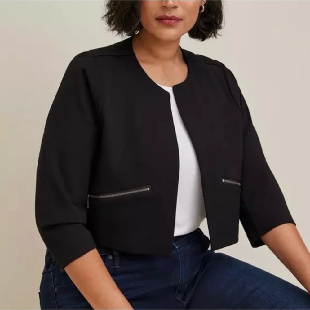 Torrid Women's Black Cropped Jacket Size:0X (12) - Picture 6 of 7